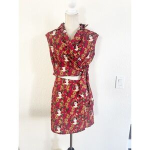 Shein X Frida Kahlo 2 Piece Set Womens Size M Red Floral Wrap Top &‎ Mini Skirt